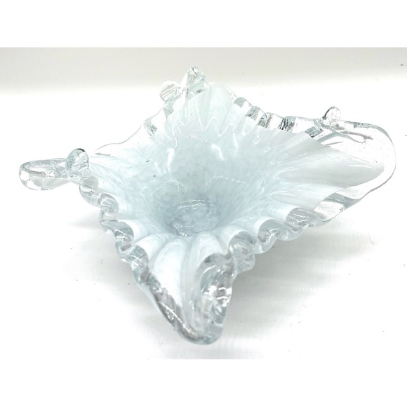 Vintage Murano Candy Dish Trinket Ashtray MCM Clear White Made In Italy Glass - Picture 2 of 5